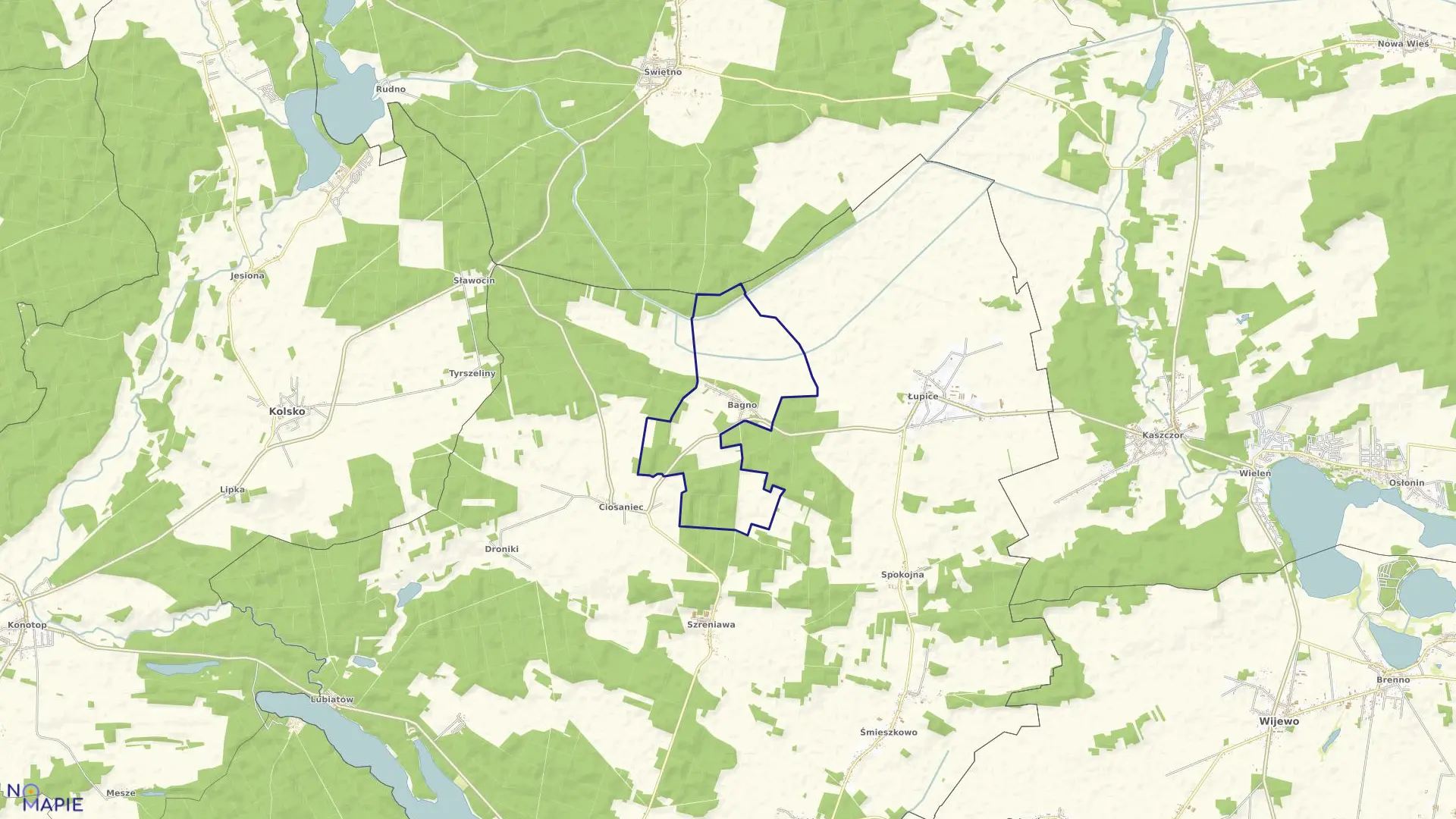 Mapa obrębu BAGNO w gminie Sława