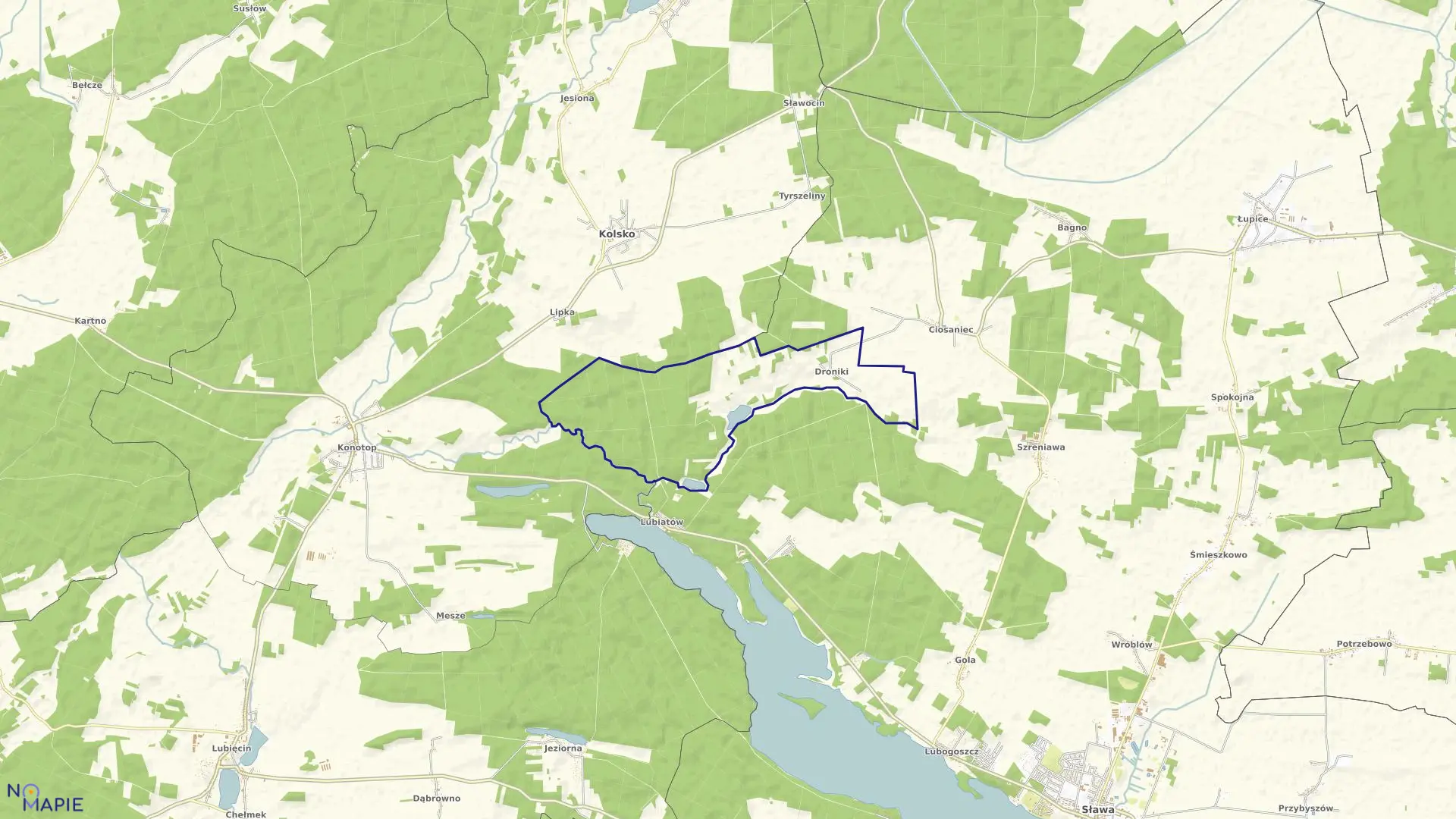 Mapa obrębu DRONIKI w gminie Sława